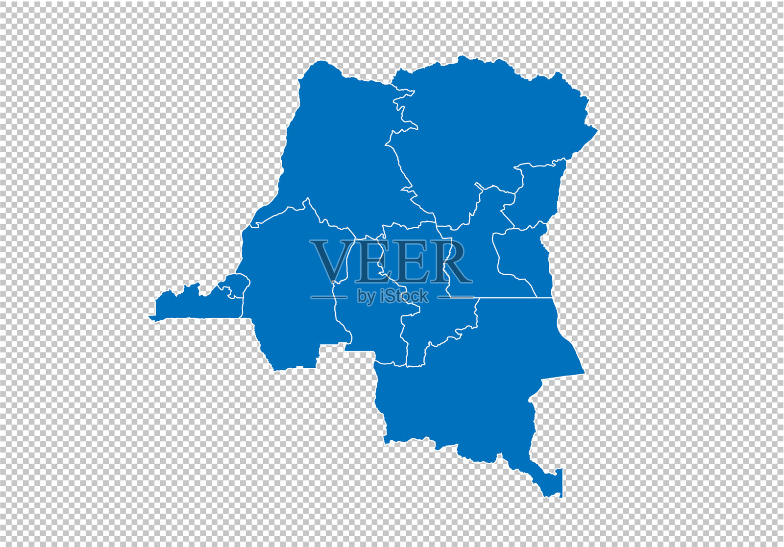 刚果博士地图-高度详细的蓝色地图插画图片素材