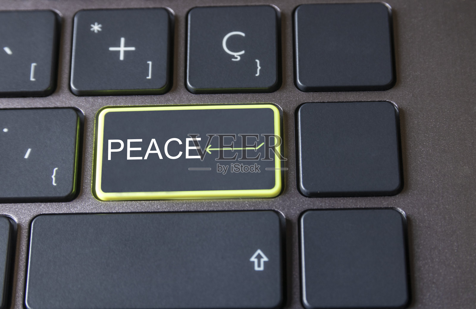 “平安”写在电脑键盘的输入键上照片摄影图片