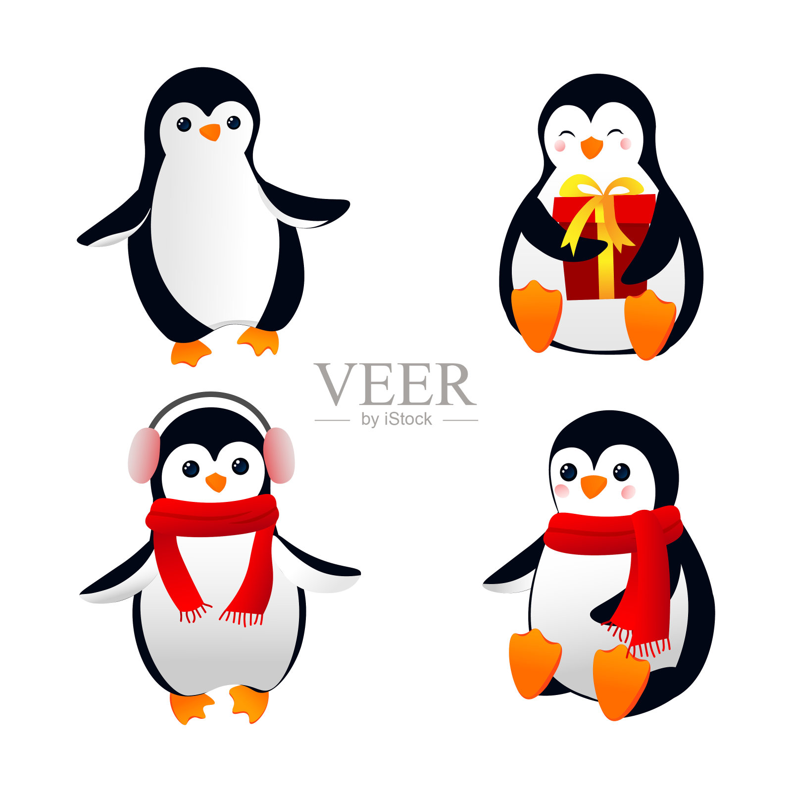 矢量组可爱的卡通企鹅幼崽插画图片素材