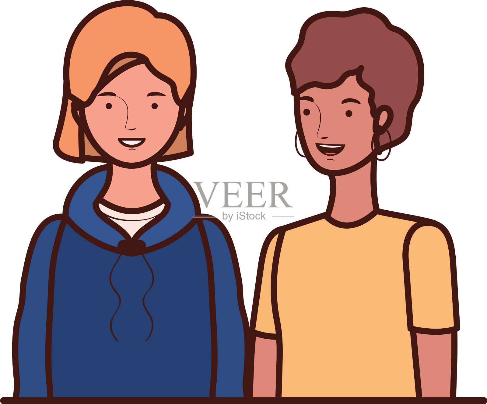 白人背景的年轻女性插画图片素材