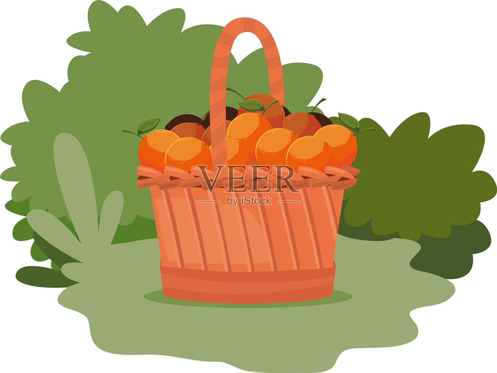 新鲜水果装在木篮子里设计元素图片