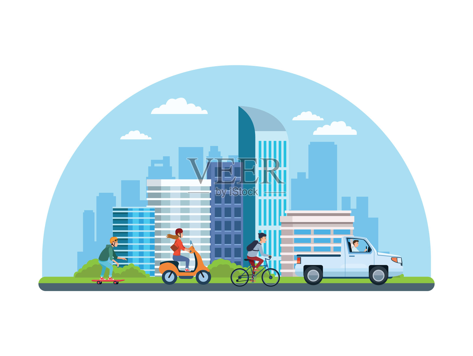 城市交通和机动卡通插画图片素材