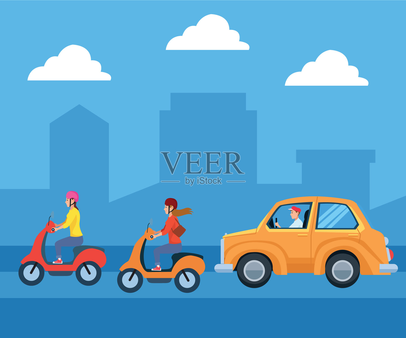 城市交通和机动卡通插画图片素材