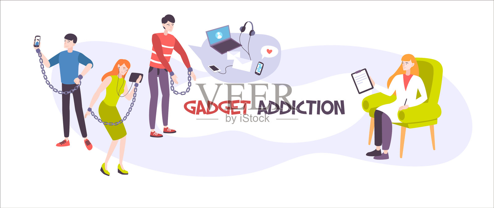 小工具成瘾扁平横幅插画图片素材