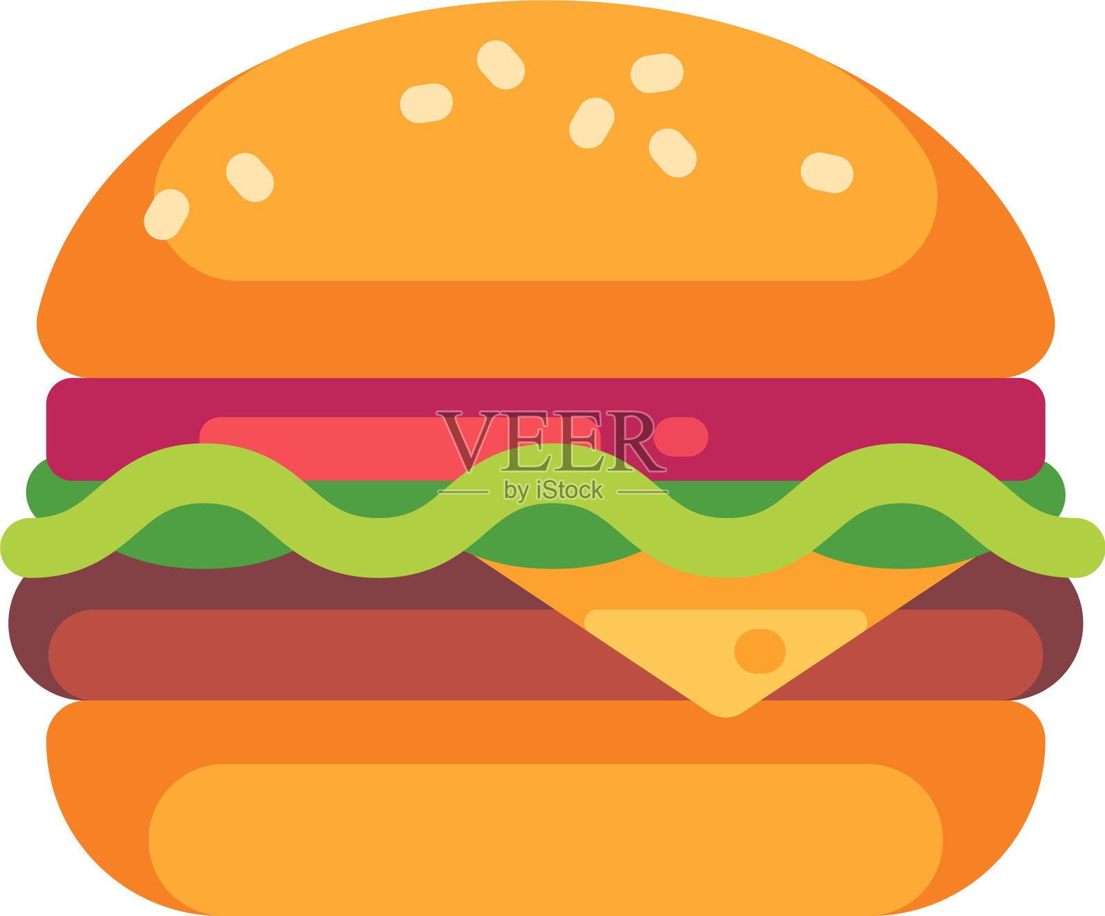 美味的汉堡与奶酪和沙拉平面图标设计元素图片