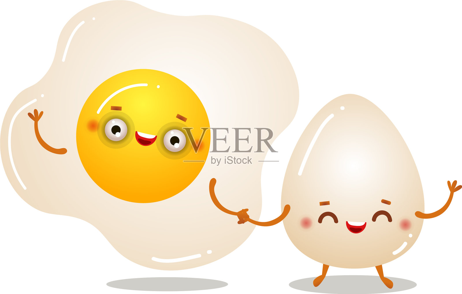 可爱的笑脸煎蛋和鸡蛋的性格设计元素图片