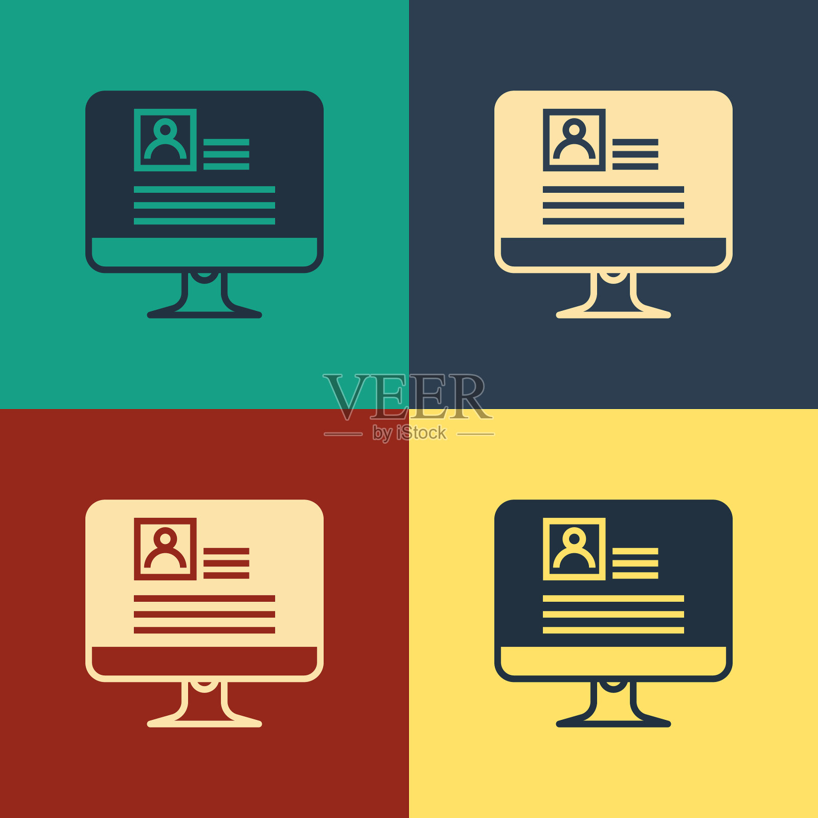彩色电脑显示器与简历图标隔离图标素材