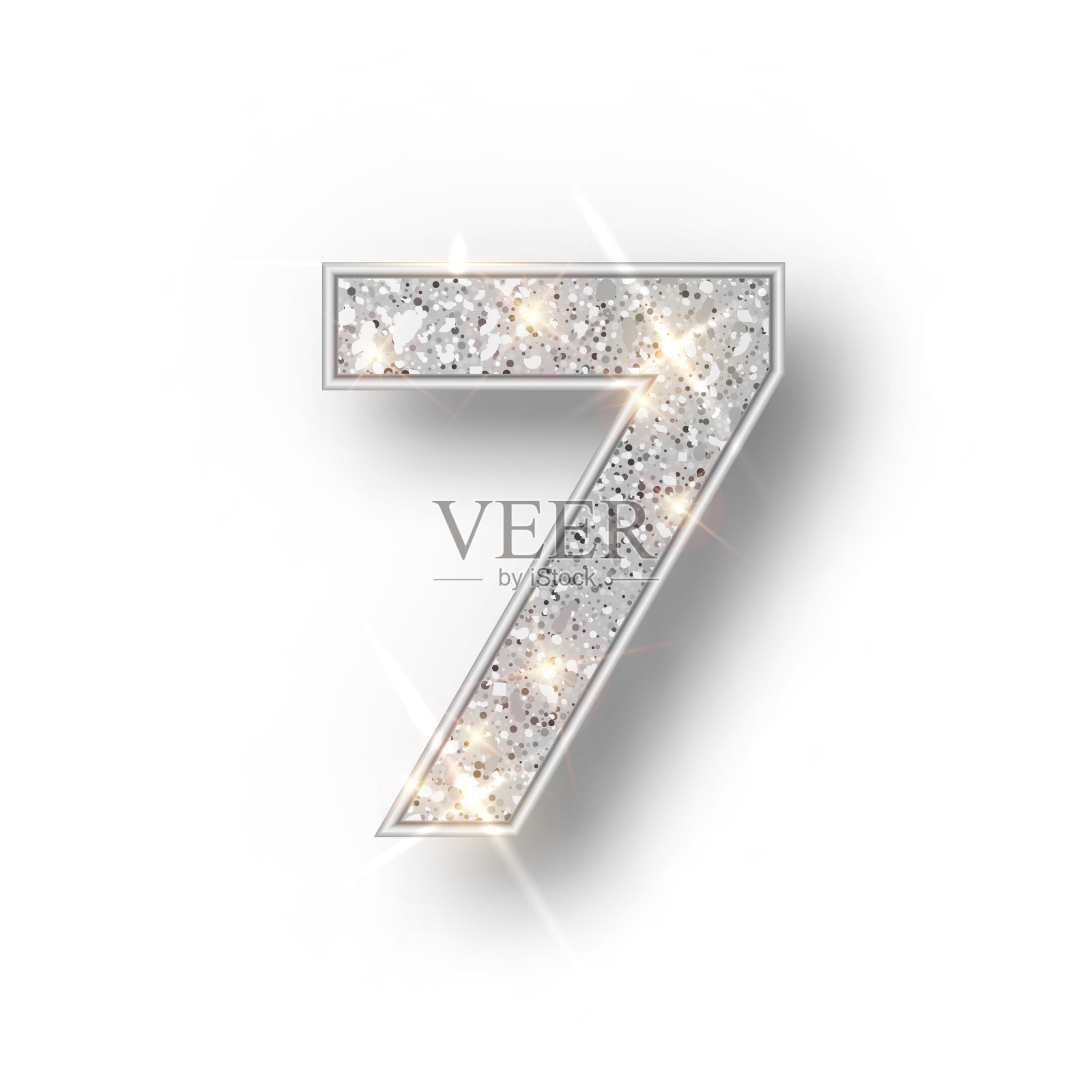 银色闪光的字母数字7与阴影设计元素图片