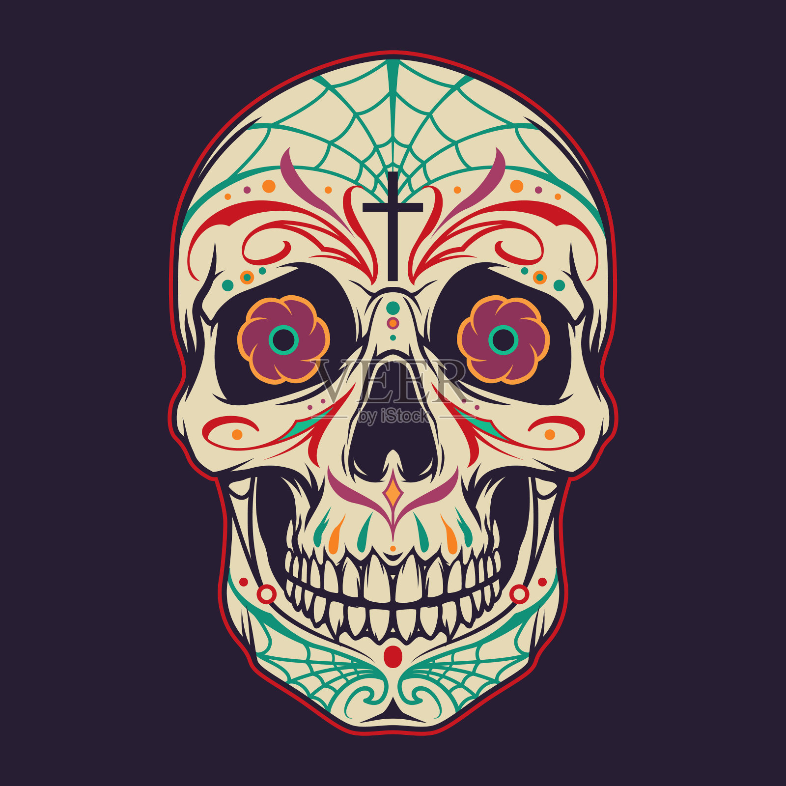 复古墨西哥糖头骨彩色模板插画图片素材
