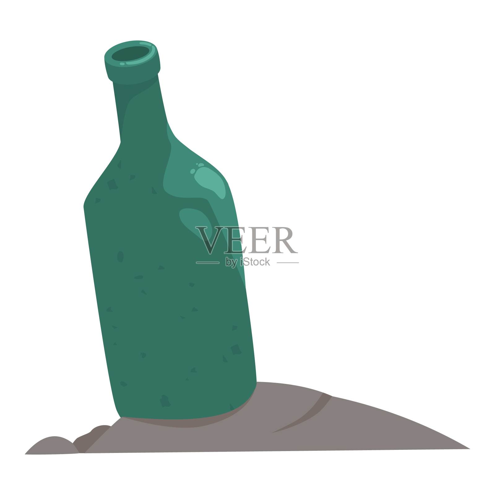 垃圾玻璃瓶图标，卡通风格插画图片素材