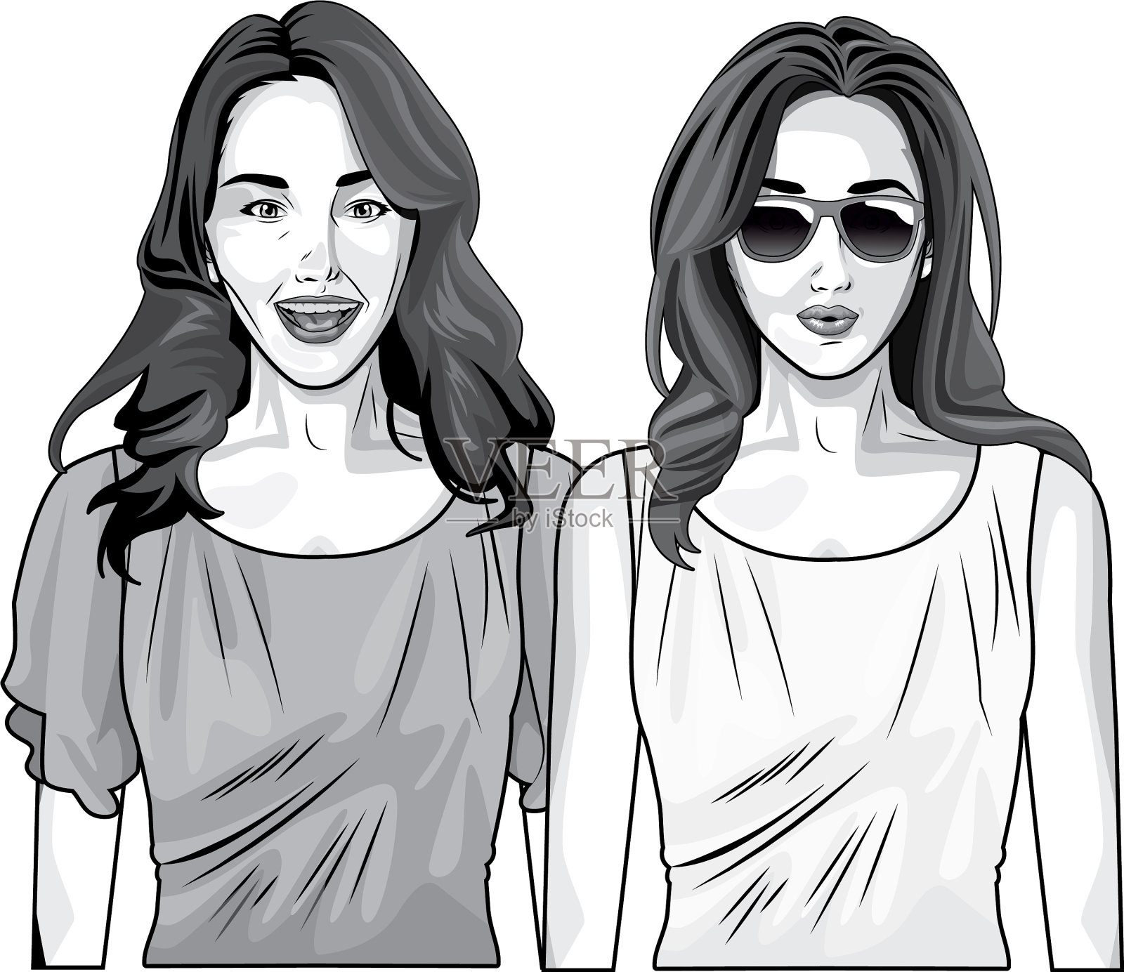 波普艺术美丽的女人微笑的黑色卡通插画图片素材