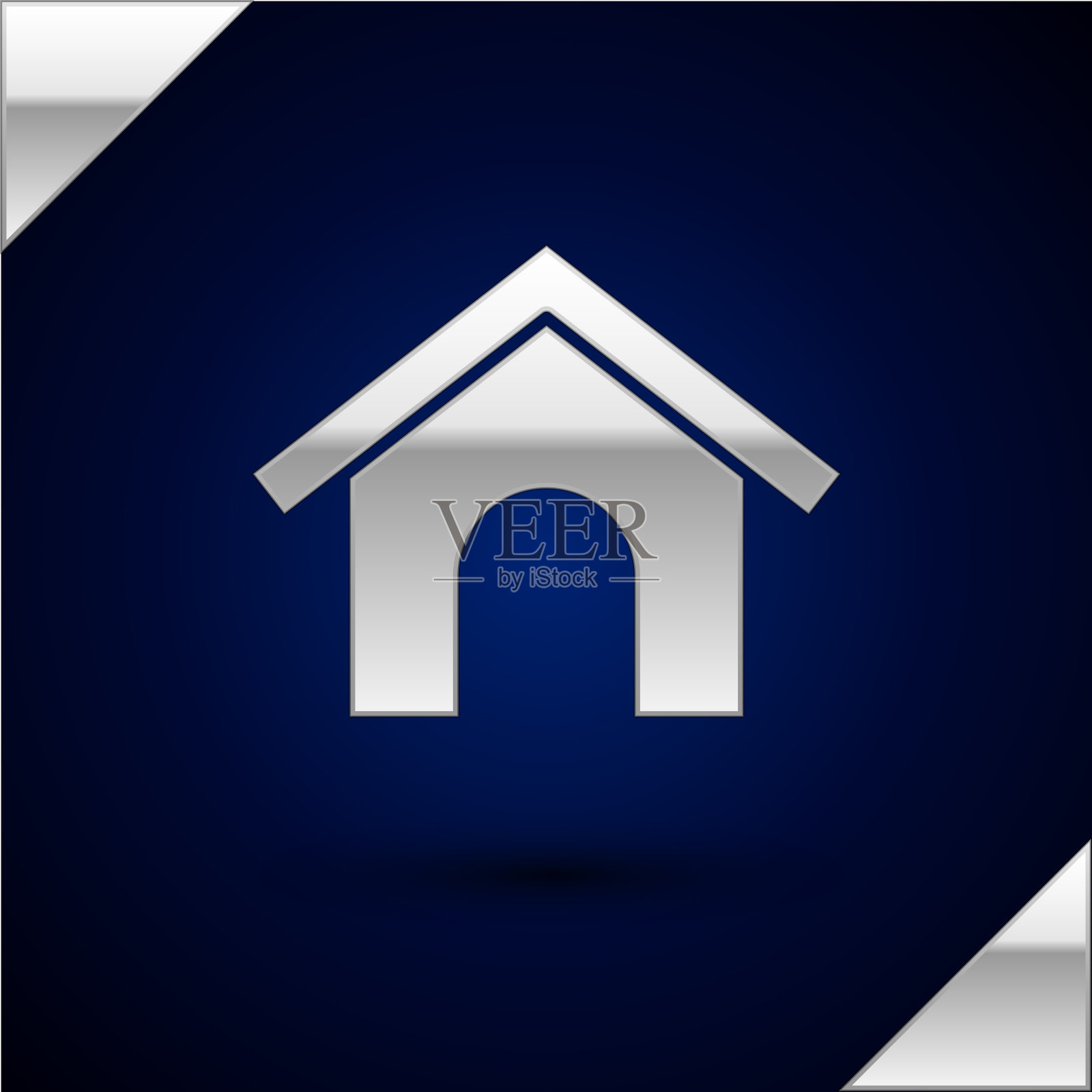 银色的狗屋图标孤立在深蓝色插画图片素材