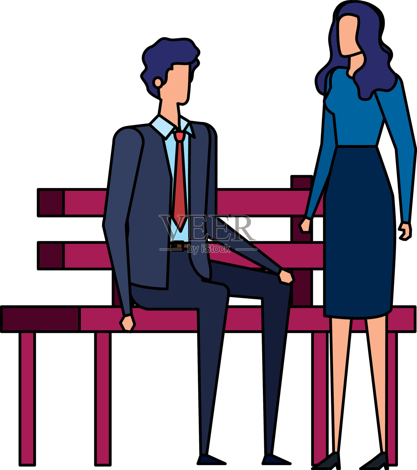优雅的商务夫妇坐在公园的椅子上设计元素图片