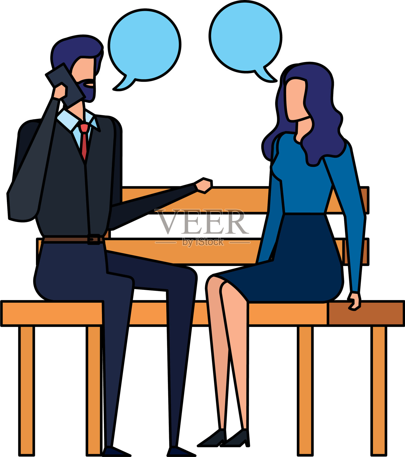 一对商务夫妇要了公园椅和设计元素图片