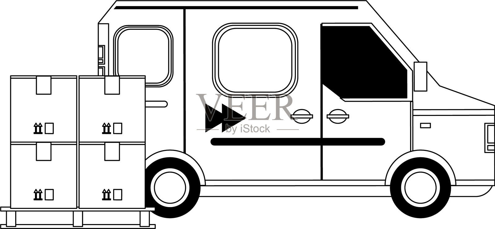 货运物流配送黑色卡通货物插画图片素材