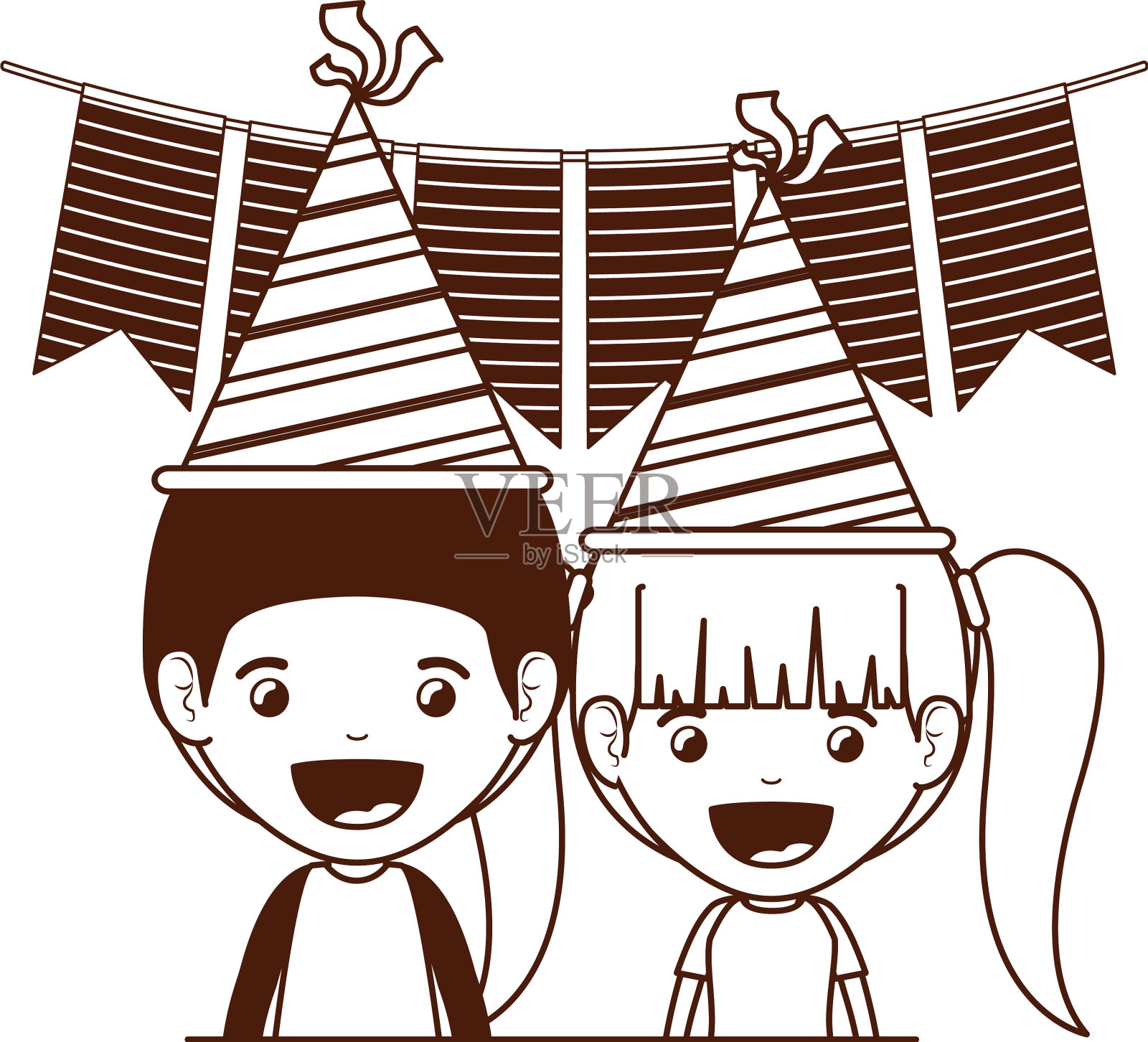 一对孩子生日剪影插画图片素材