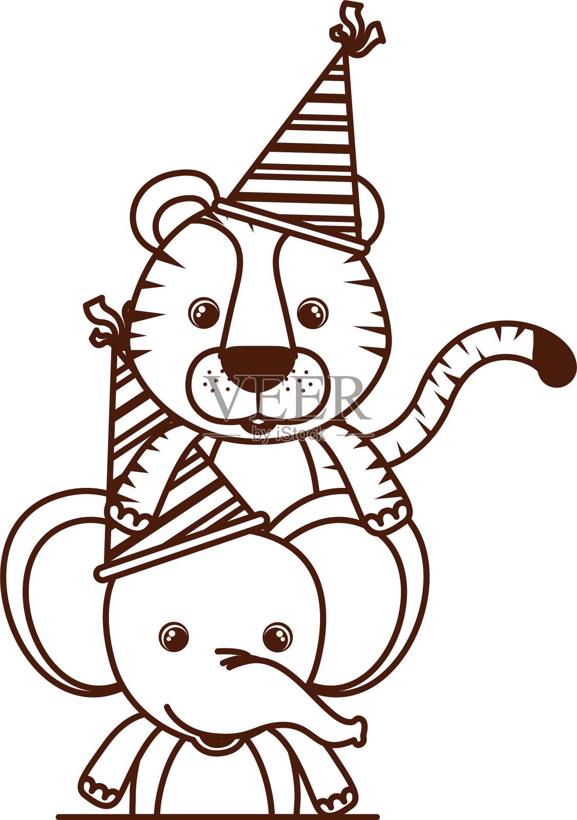 卡片庆祝与动物在白色插画图片素材