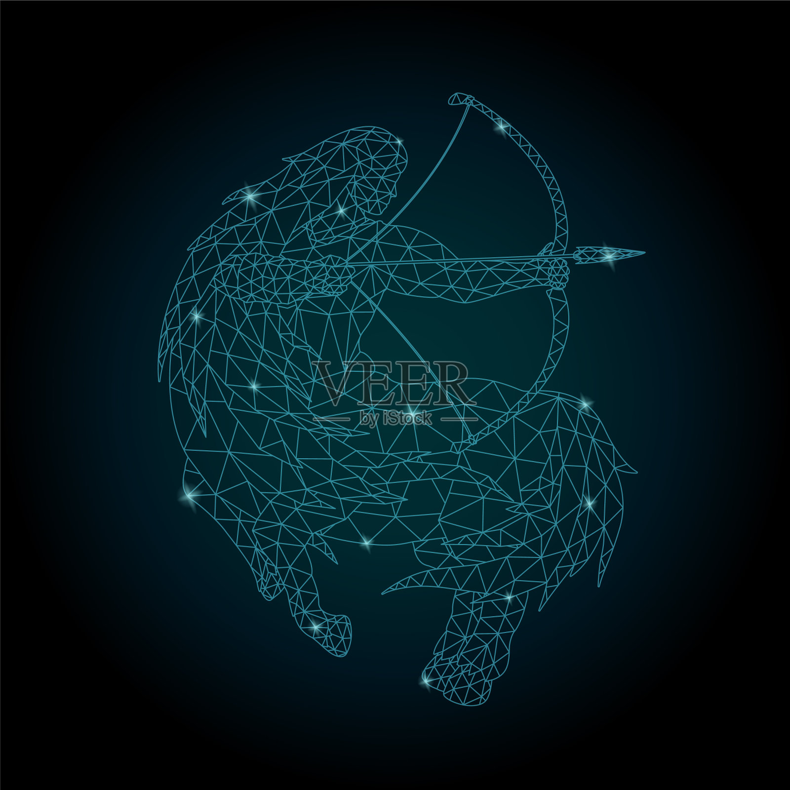 星星蓝色低聚艺术与射手座插画图片素材