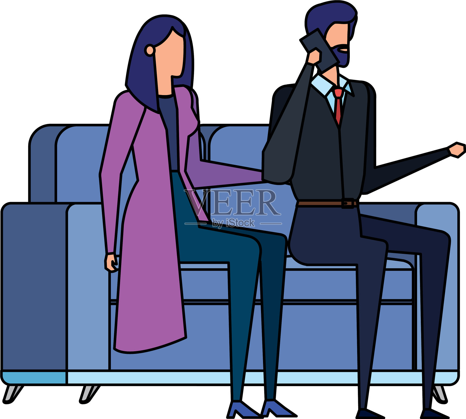 商业夫妇，工作人员打电话用手机插画图片素材