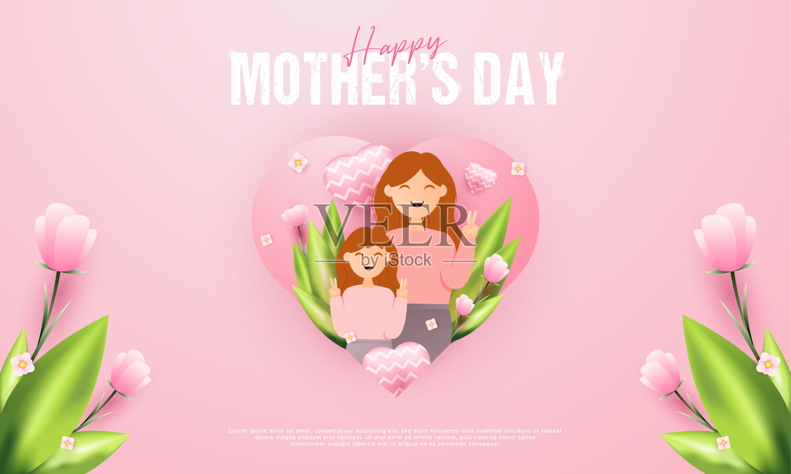 母亲节快乐设计，适合贺卡、促销、代金券、横幅等插画图片素材