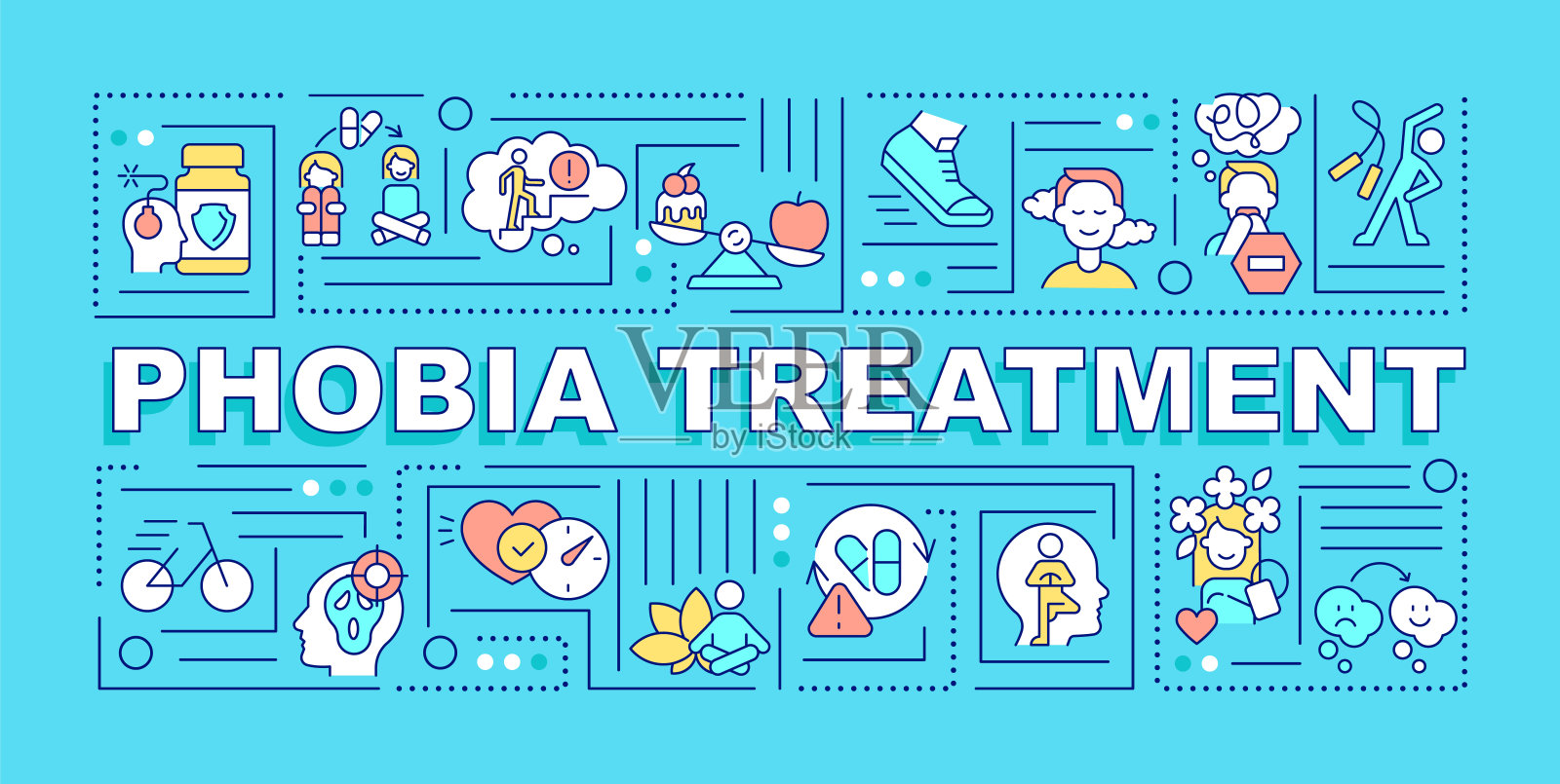 恐惧症治疗词概念蓝旗插画图片素材