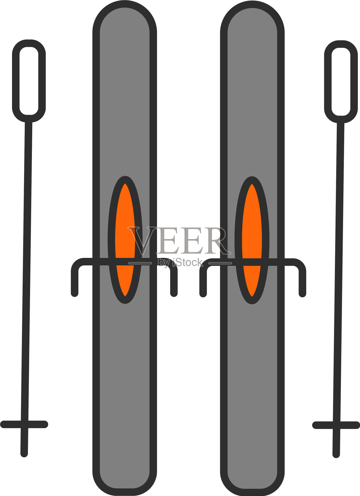 平面图标滑雪和滑雪杖插画图片素材