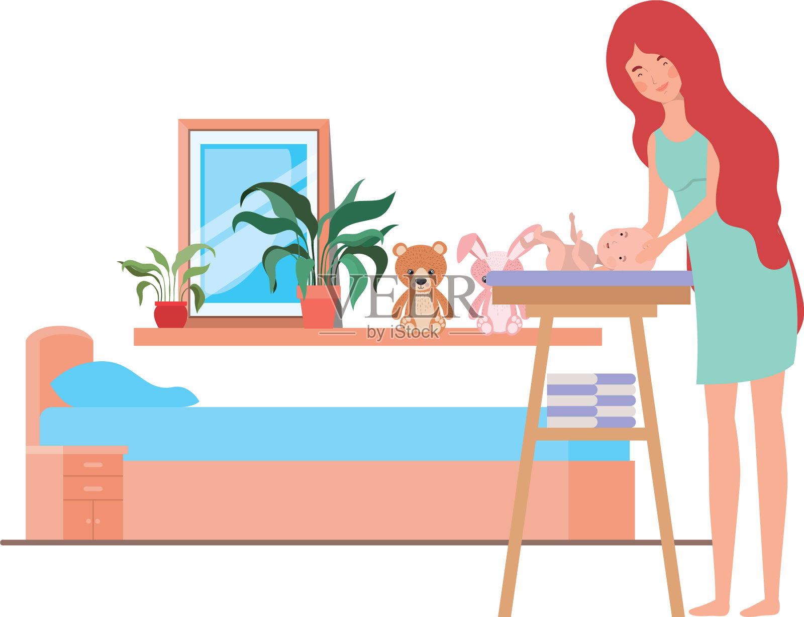 孤立的母亲与婴儿设计插画图片素材