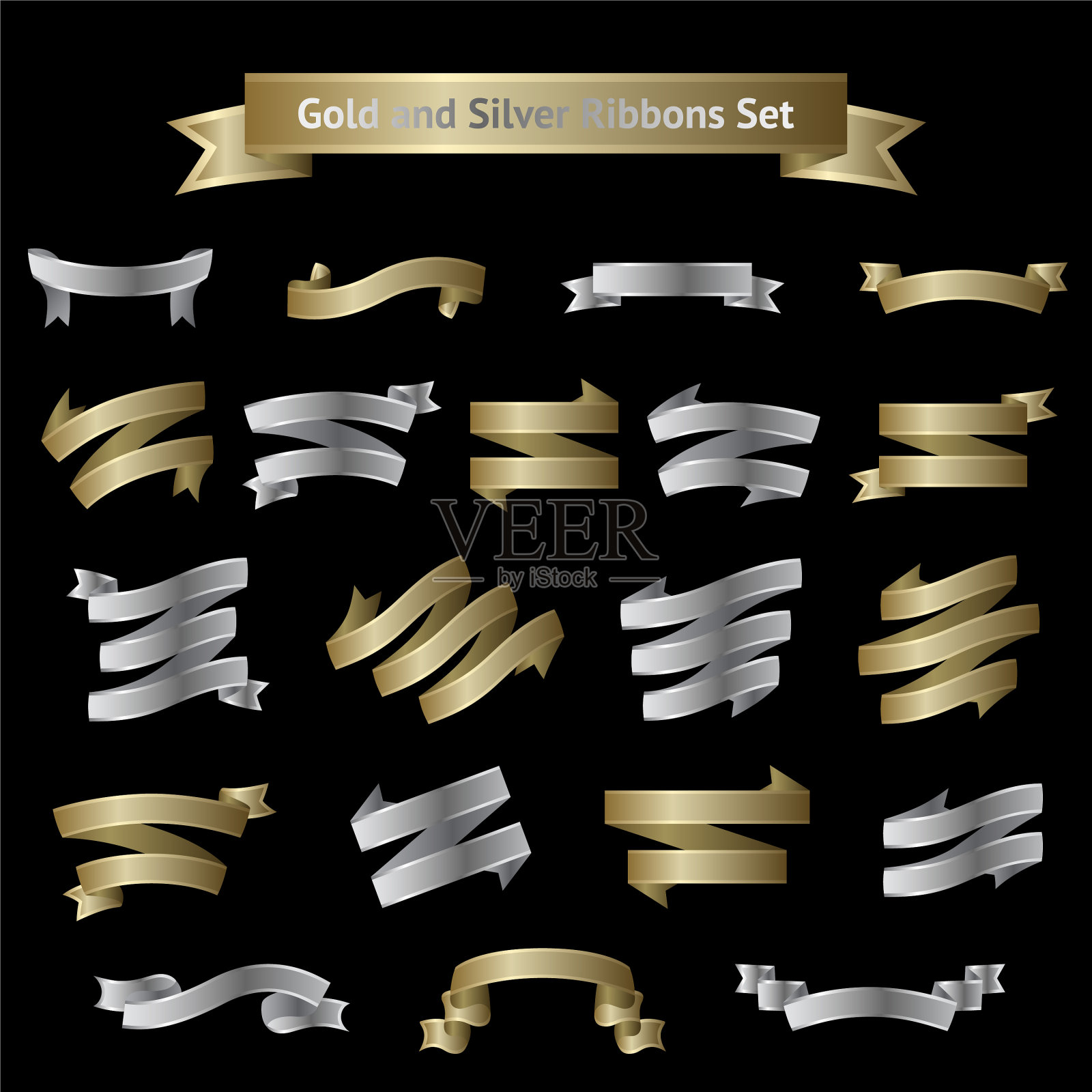 大集金、银丝带插画图片素材