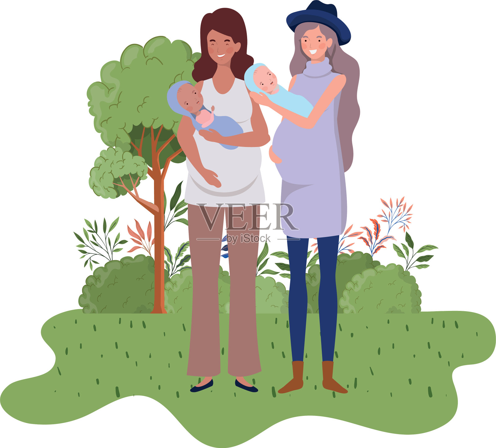 被隔离的母亲与婴儿的设计插画图片素材