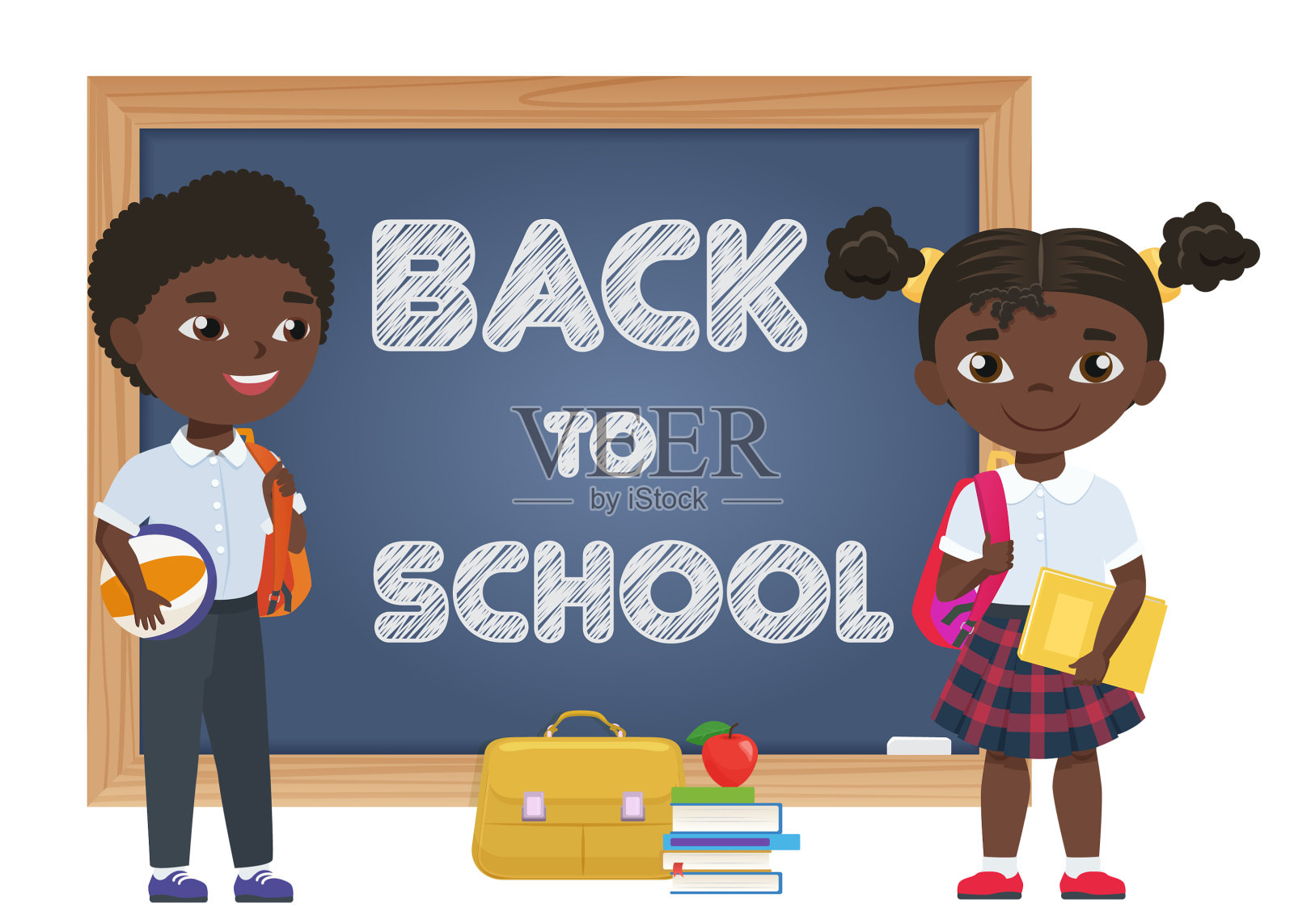 可爱的非洲裔美国黑人男孩和女孩设计元素图片