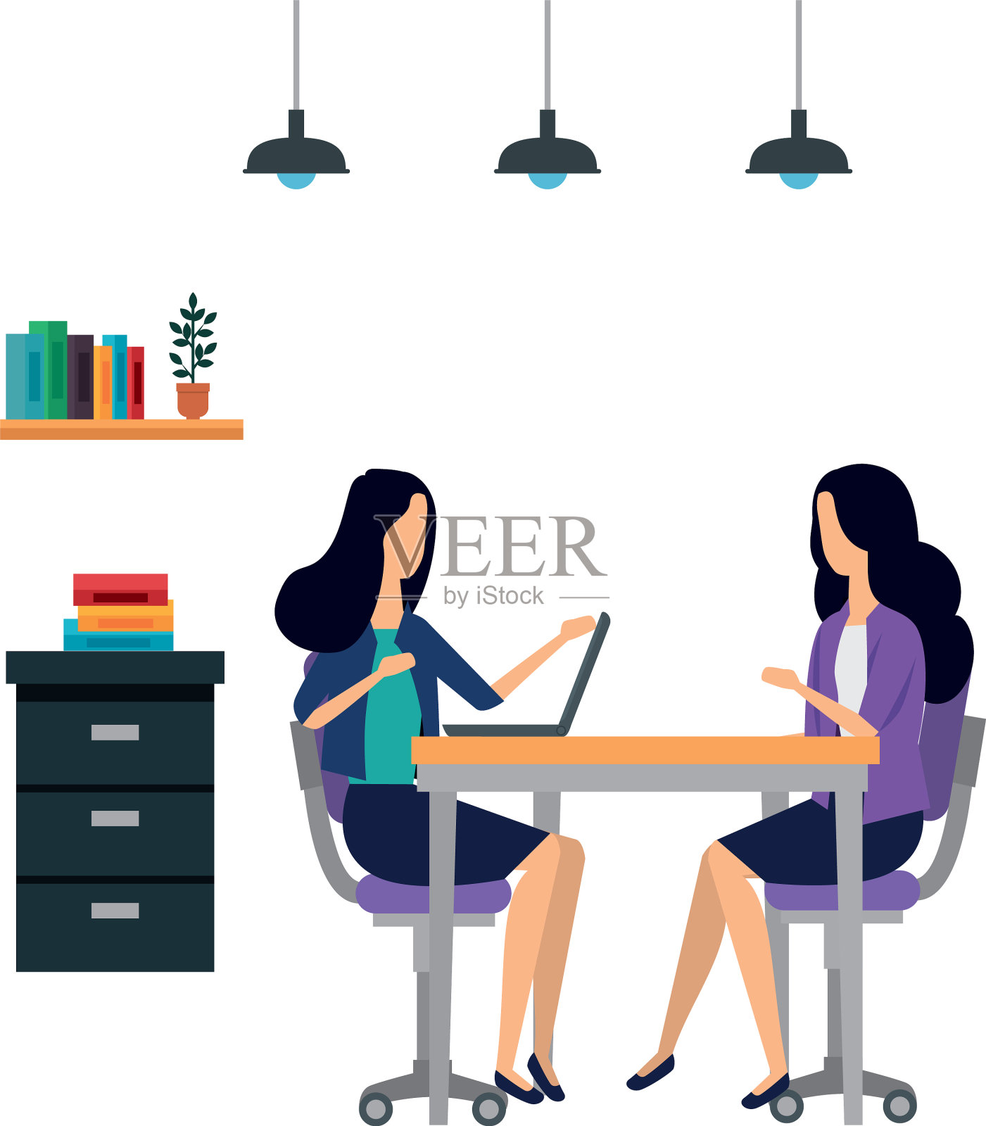 优雅的女商人在办公室工作插画图片素材