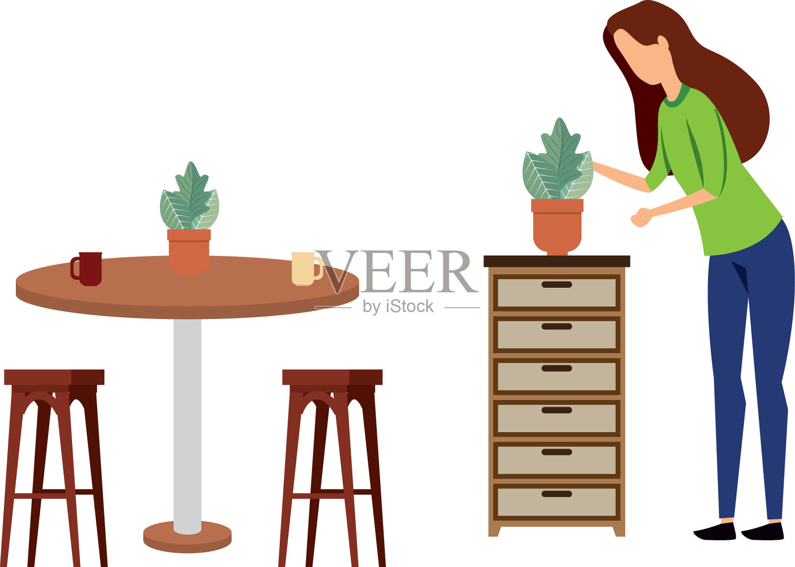 优雅的女商人关心室内植物的性格插画图片素材