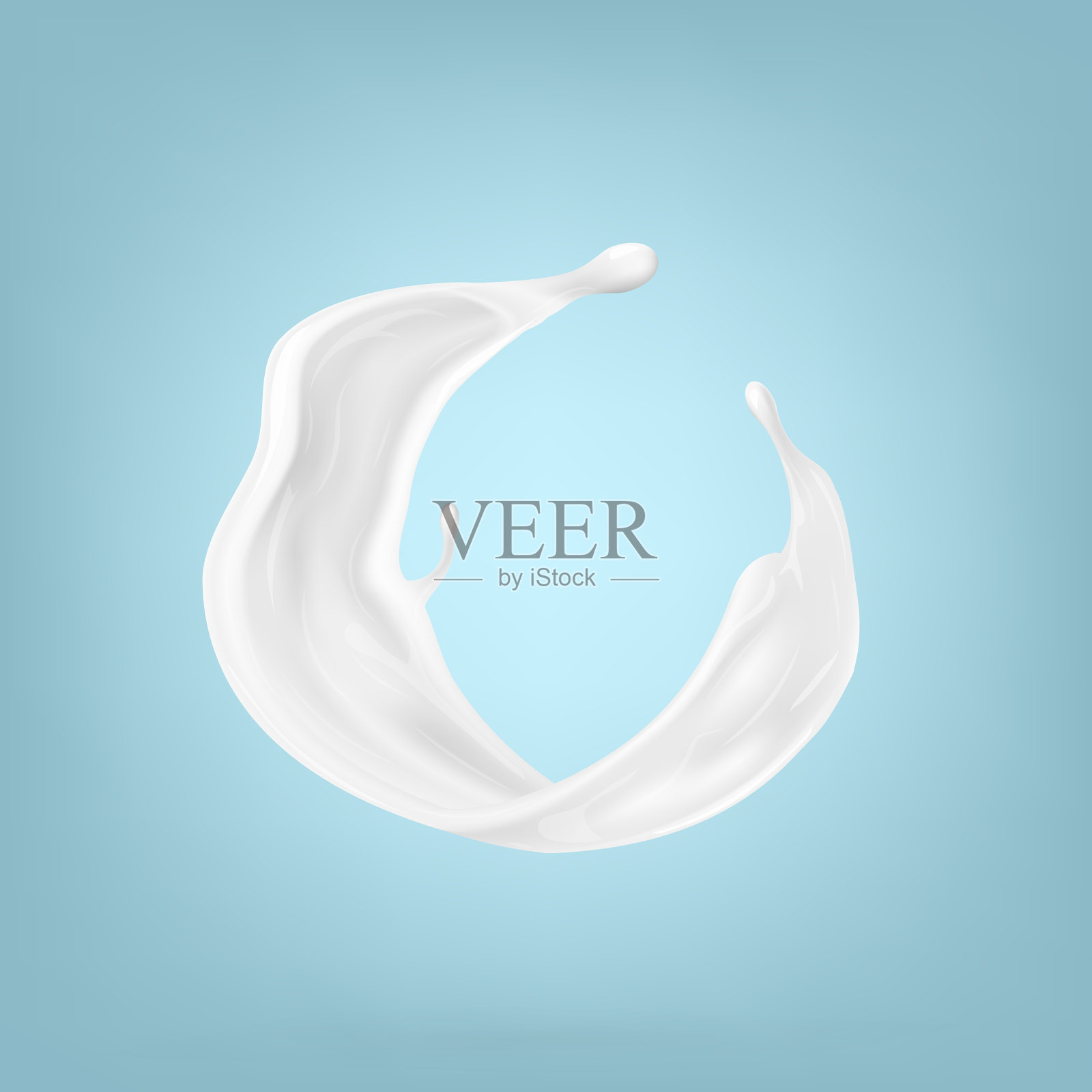 现实的圆形牛奶飞溅孤立在蓝色插画图片素材