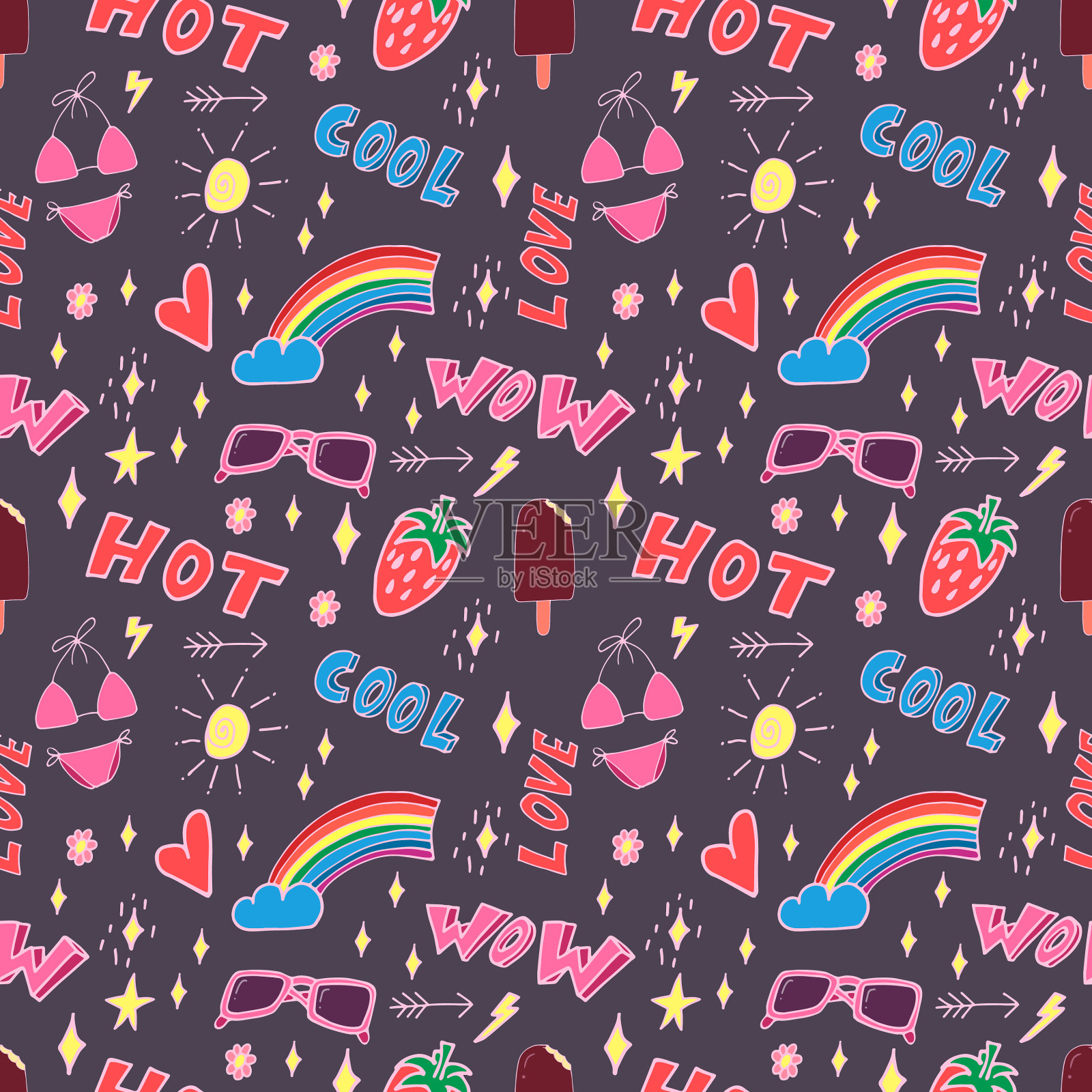 夏季波普艺术无缝图案插画图片素材