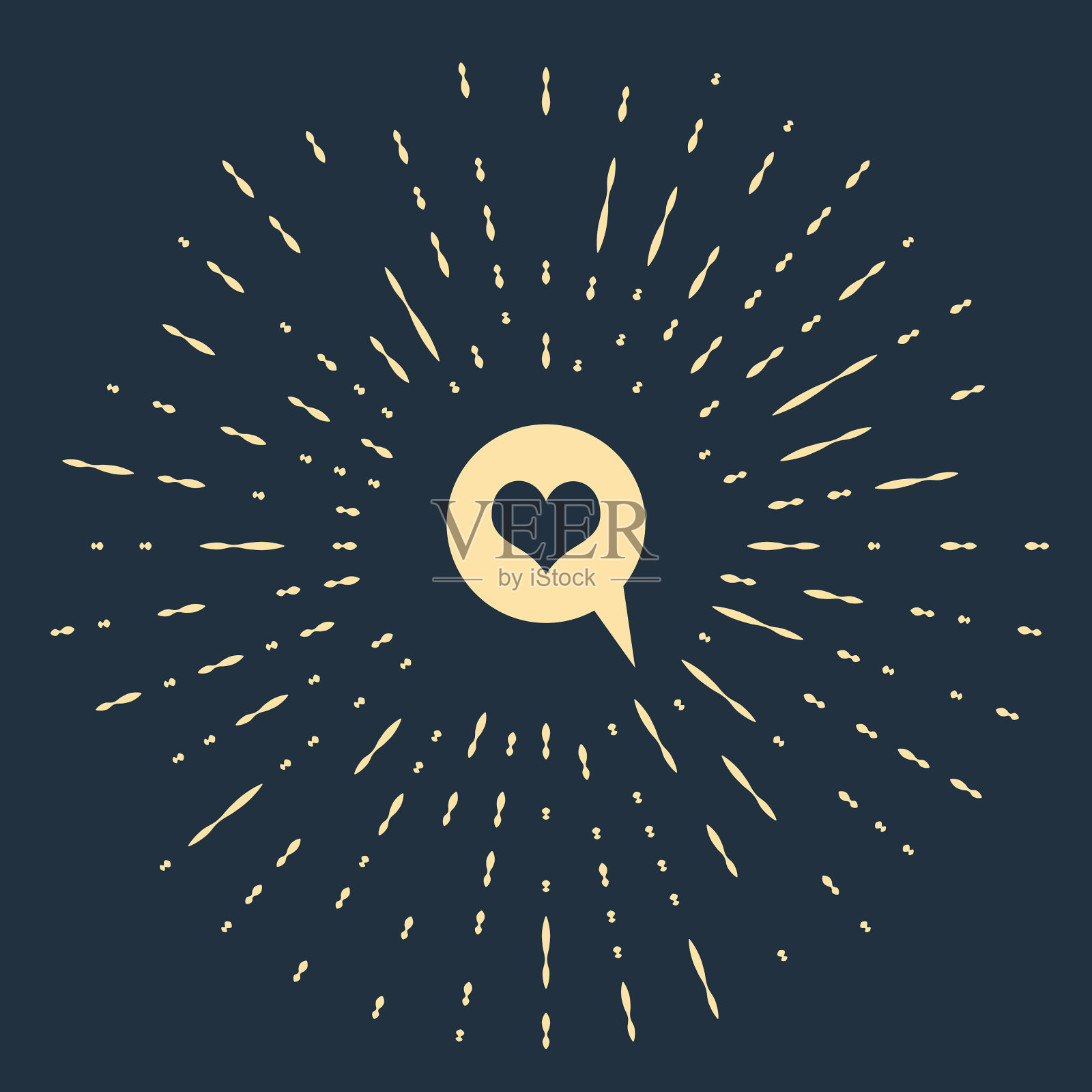 米色的心在说话泡泡图标孤立上暗插画图片素材