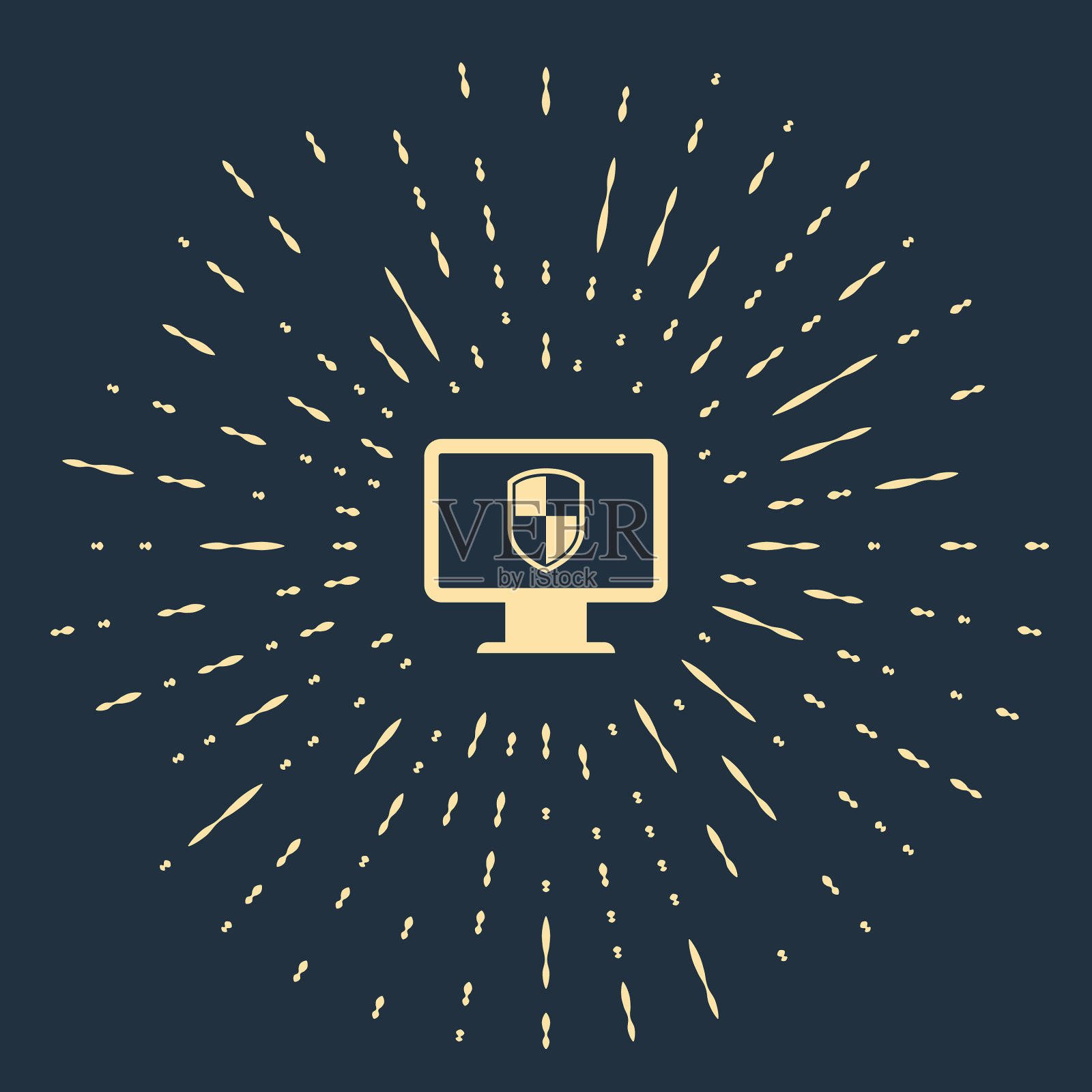 米色显示器和盾图标隔离在黑暗插画图片素材