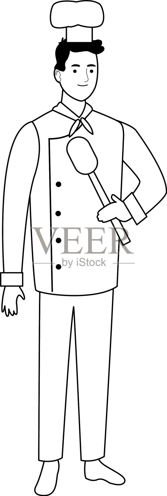厨师戴着帽子拿着卡通勺子插画图片素材