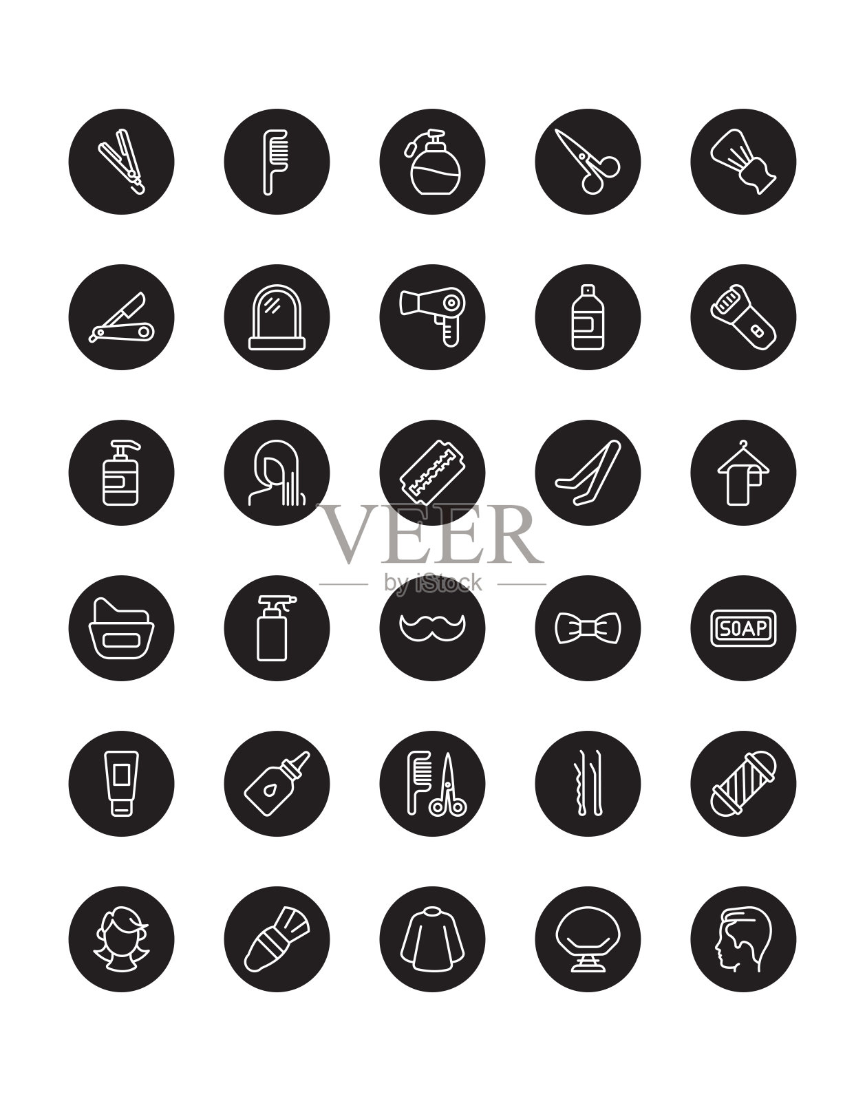 美发图标设置30孤立的白色背景图标素材