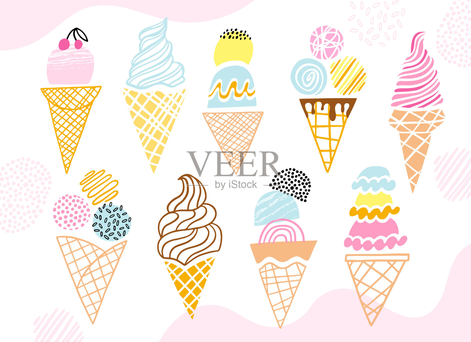 冰淇淋蛋筒涂鸦收藏设计元素图片