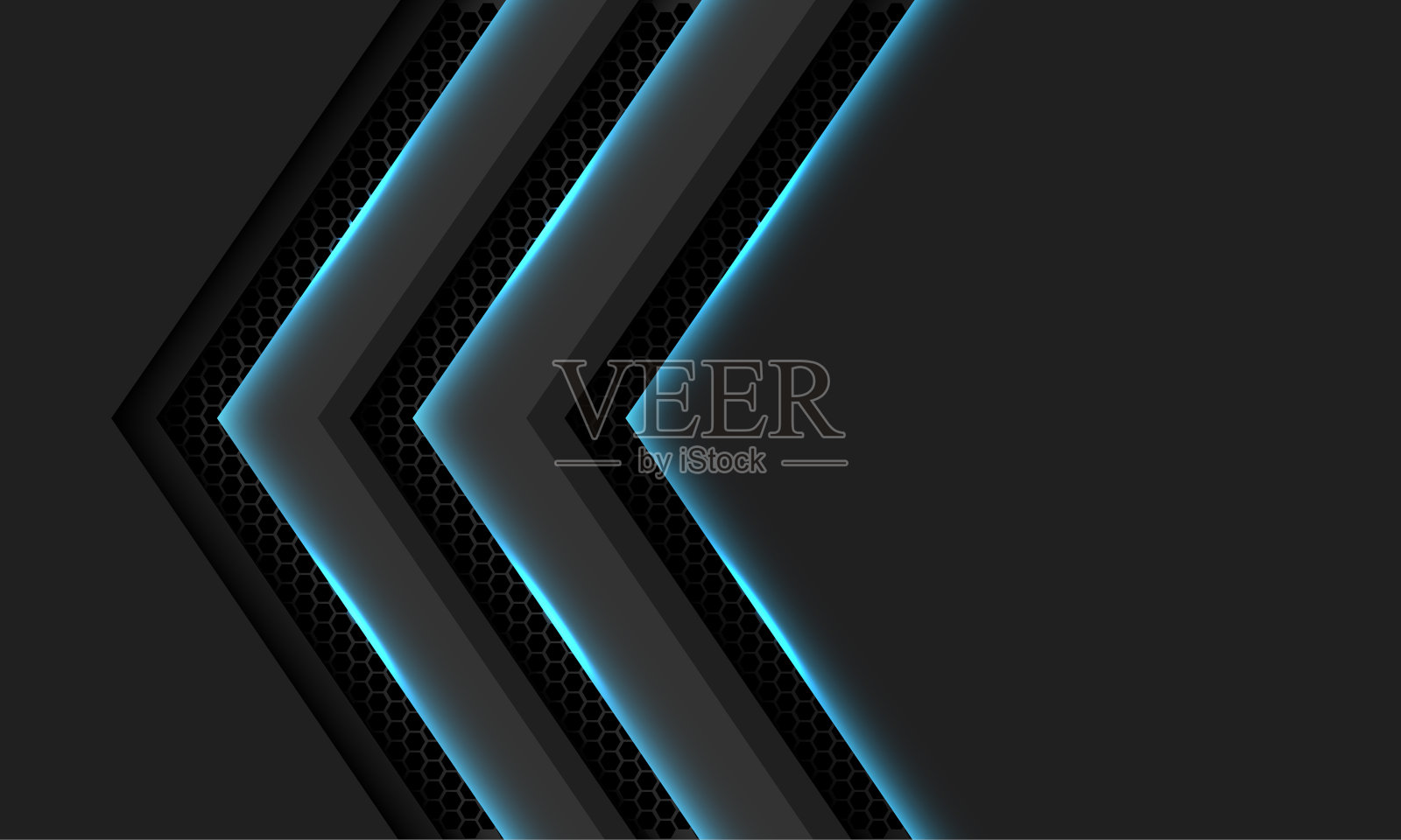 摘要灰色箭头蓝色光六边形网格方向阴影与空白空间设计现代未来主义背景向量插画图片素材