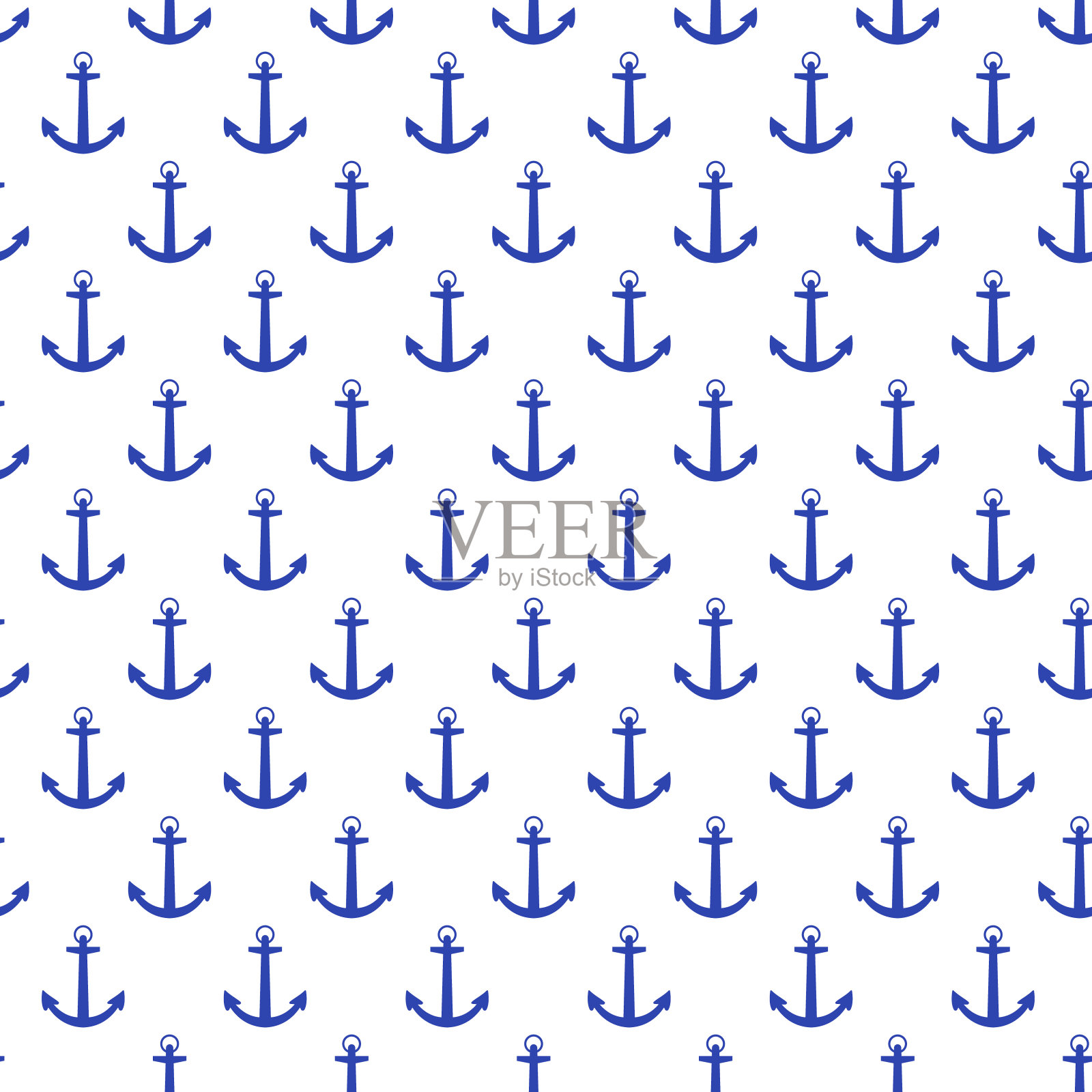 蓝色见锚无缝图案。平面向量插图插画图片素材