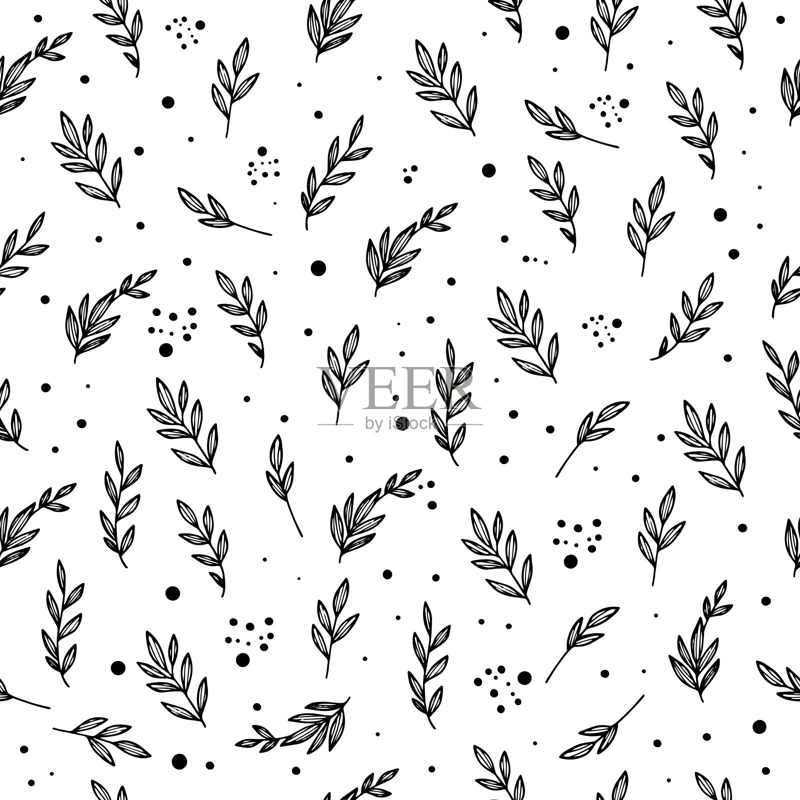 植物分枝植物图案，轮廓手绘风格插画图片素材