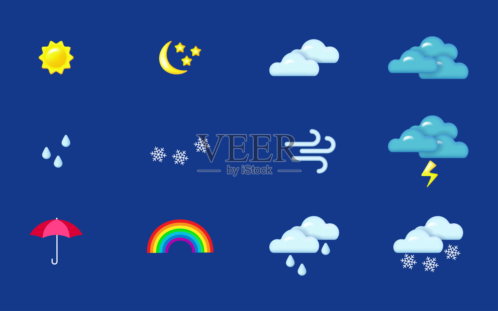 天气图标集。逼真的3 d对象插画图片素材