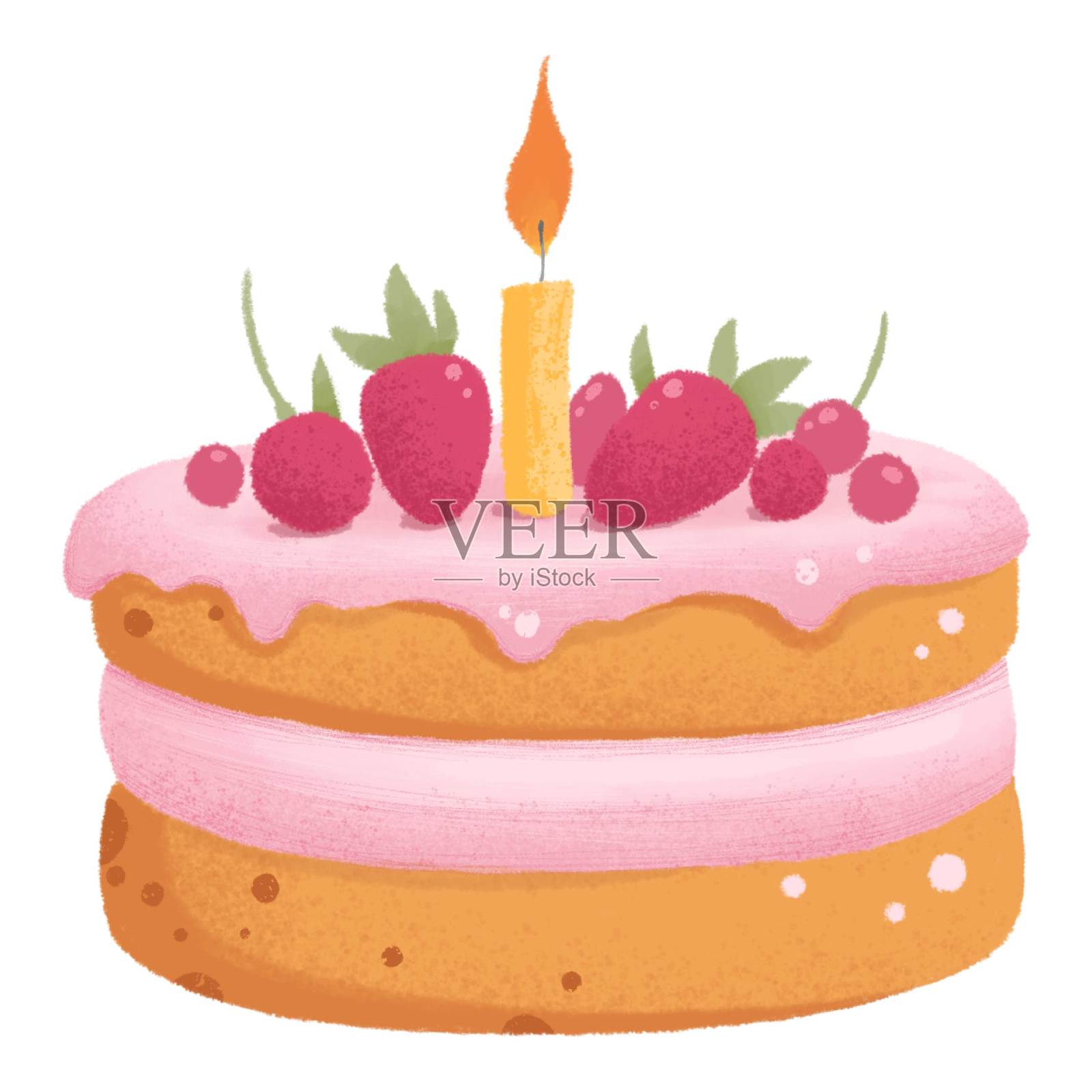 美味的派，点缀着浆果，蛋糕孤立在明亮的背景。美味的甜点、糖果或甜糕点。hygge风格的装饰设计元素。平面卡通矢量插图。设计模板素材