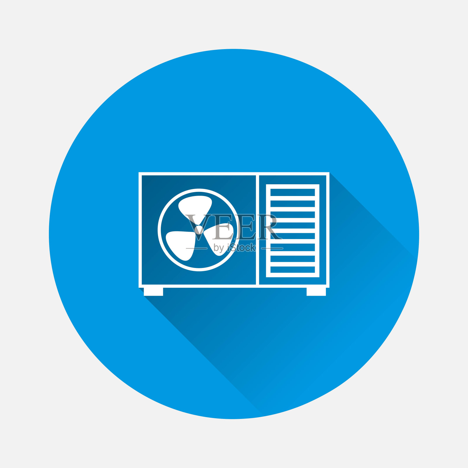 电风扇矢量图标蓝色背景。带有长阴影的平面图像。插画图片素材