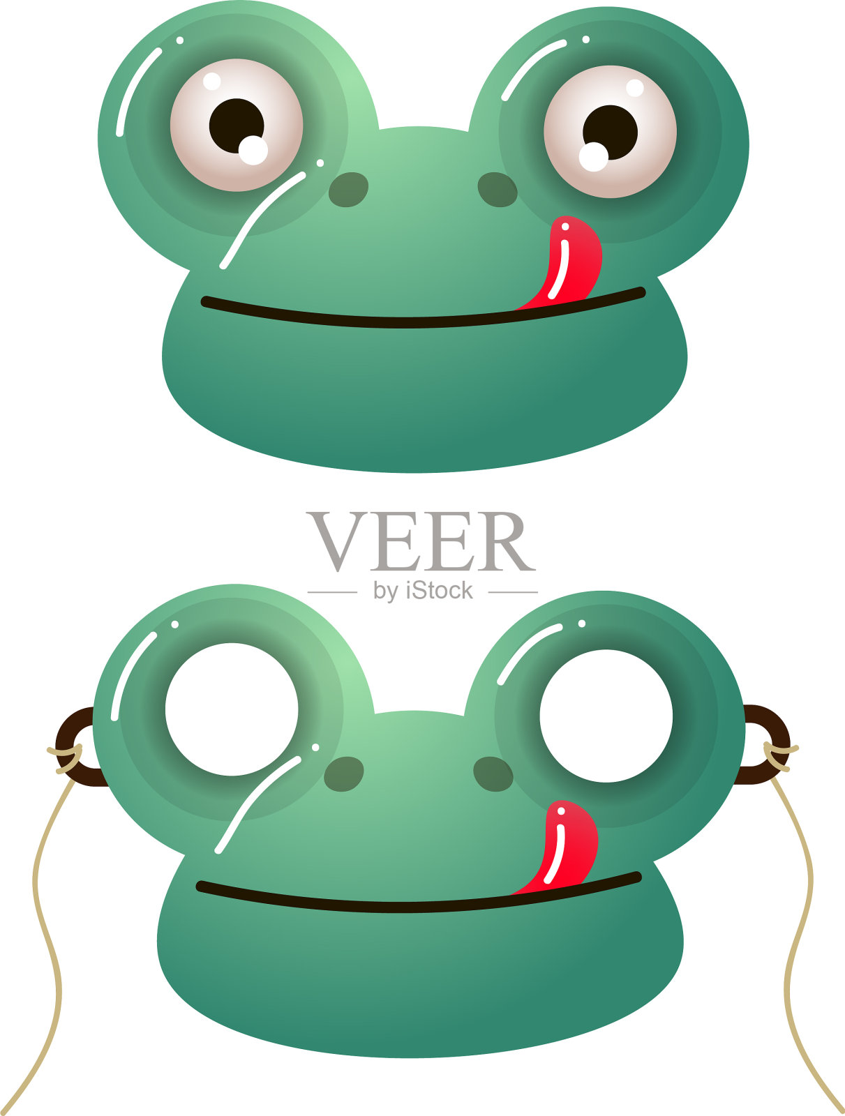 可爱的绿色小青蛙面具，红舌头插画图片素材