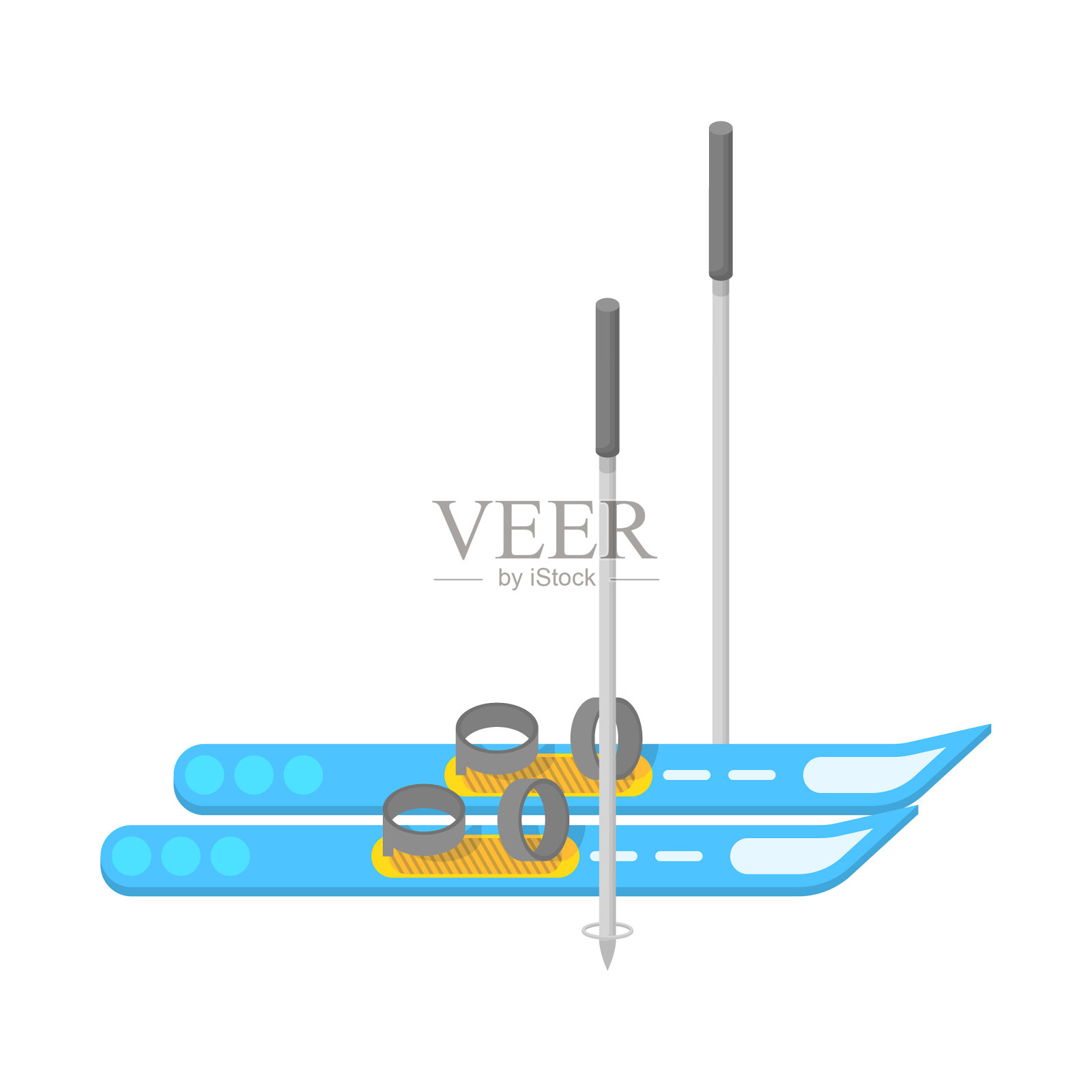 抽象平面卡通积极的生活方式训练锻炼运动滑雪与极点矢量设计风格元素孤立的等级学习概念插画图片素材