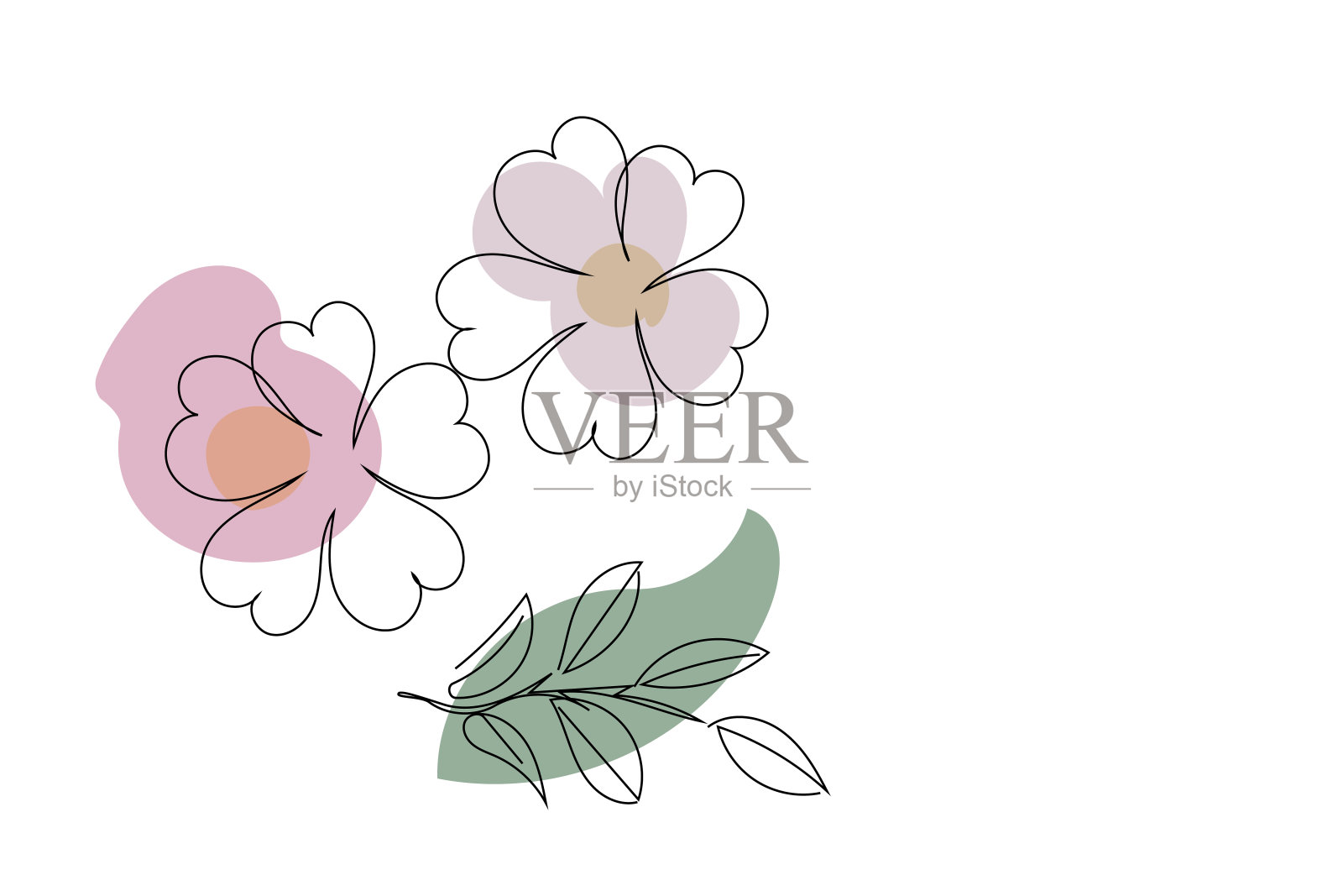 带叶子的线条艺术花卉插画图片素材