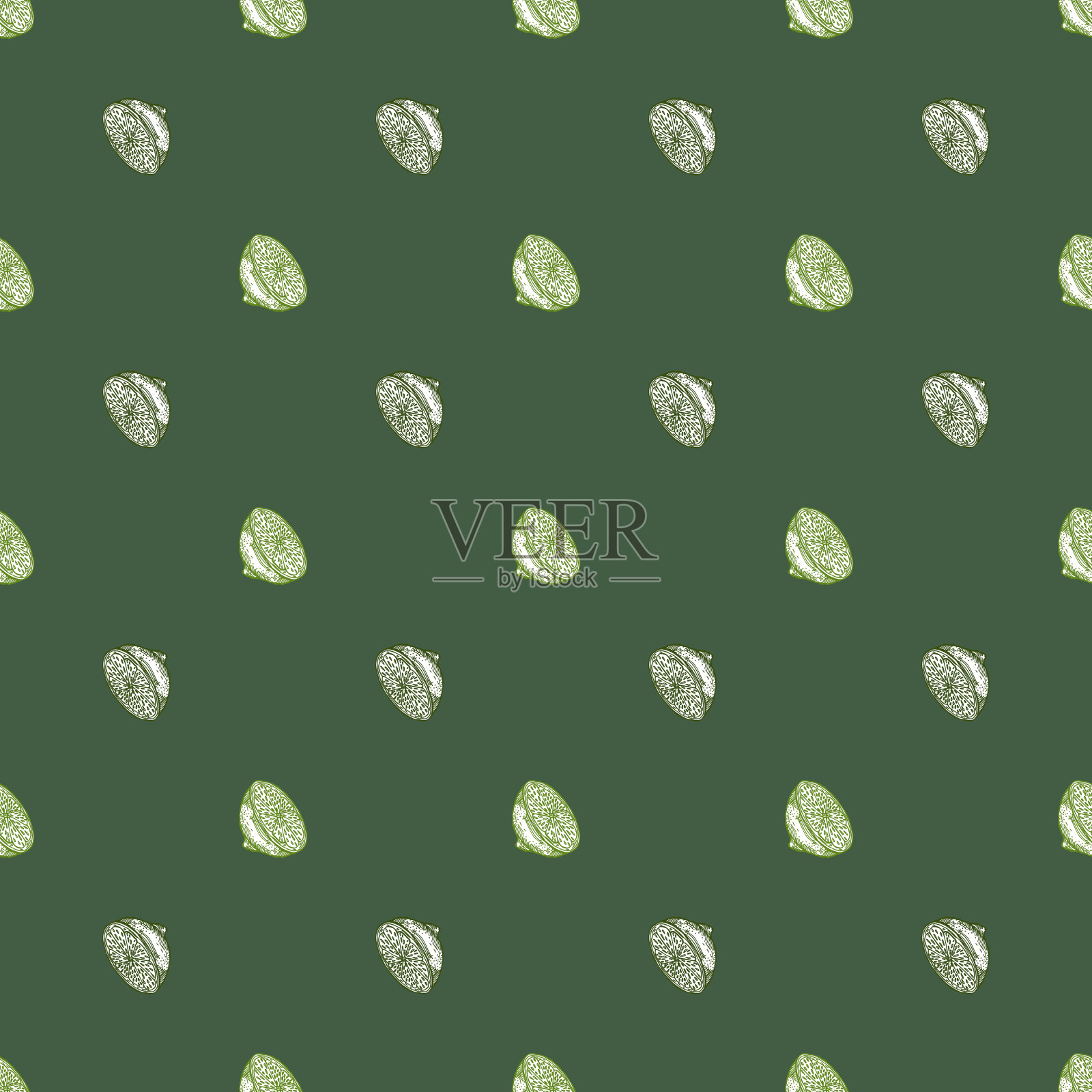 无缝图案柠檬半雕刻。手工绘制风格的陈年柑橘水果背景。插画图片素材