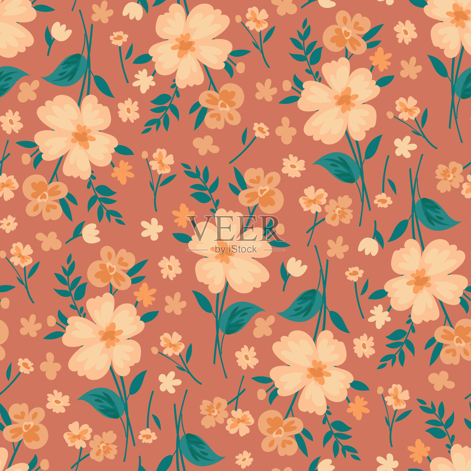 漂亮的夏天无缝背景与小花朵插画图片素材